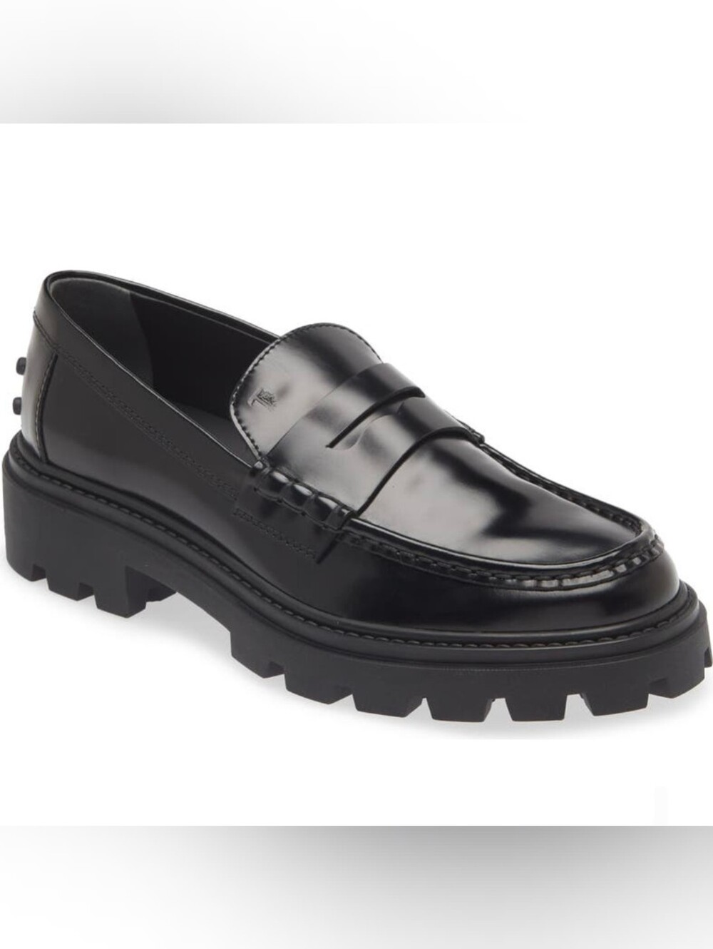 ⭐️TODS⭐️: Patent Black Leather Lug-Sole Penny Loafers